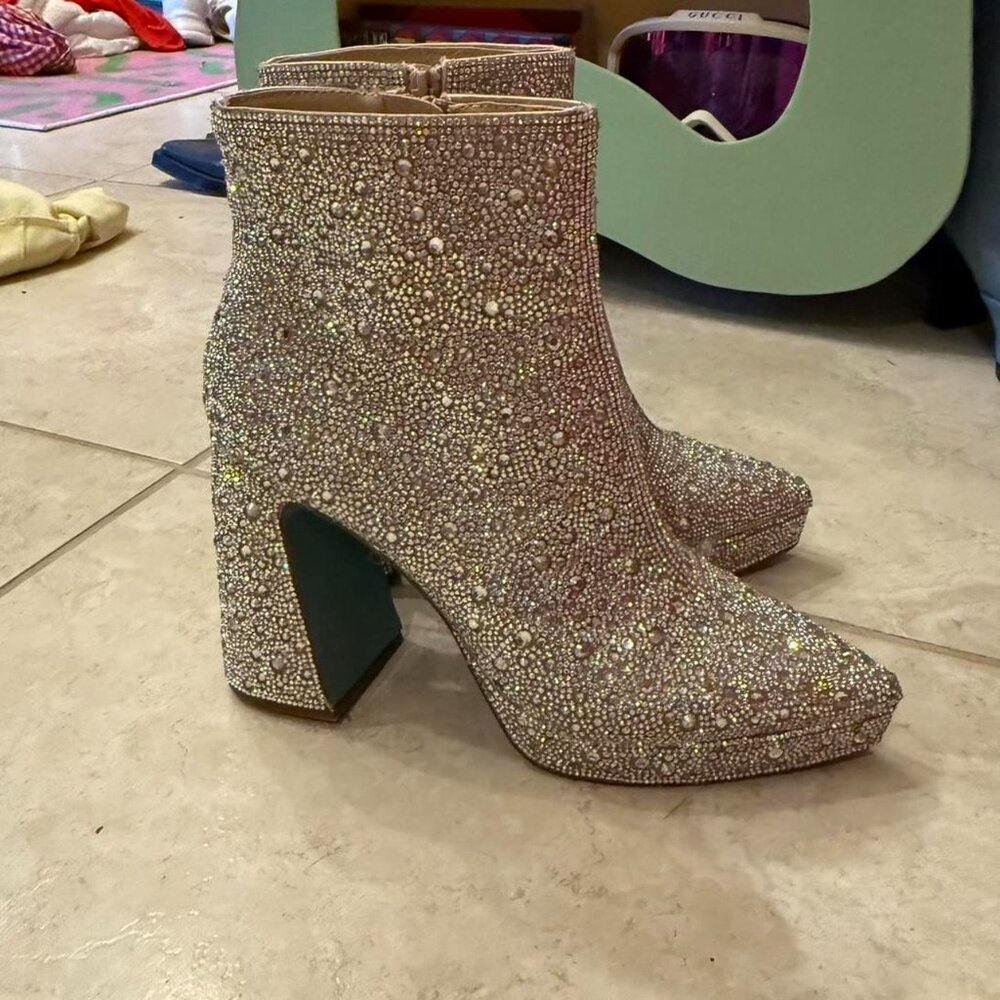 Betsey Johnson Della size 8 glitter gem rhinestone Glamorous boots - Picture 8 of 8